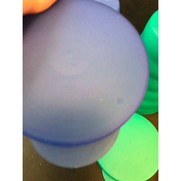 Vintage Set Of 4 Tupperware Ribbed Tumblers & Lids NWOT Blue Turquoise Yellow - Picture 10 of 10